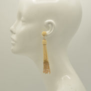 Ivory and Gold Bohemian Seed Bead Long Tassel Earrings #ER-1184(TD15)