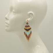 Multi-color Bohemian Seed Bead Long Tassel Earrings #ER-1140(TB15)