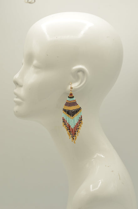 Multi-color Bohemian Seed Bead Long Tassel Earrings #ER-1140(TB15)