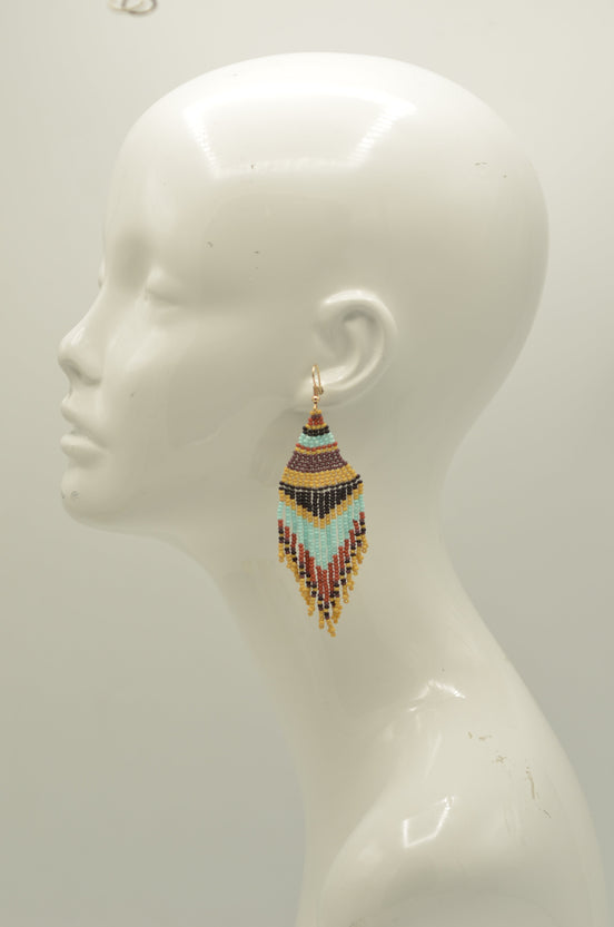 Multi-color Bohemian Seed Bead Long Tassel Earrings #ER-1140(TB15)