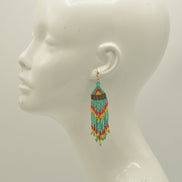 Turquoise, Coral, and Yellow Bohemian Seed Bead Long Tassel Earrings #SH-ER-1201(TD18)