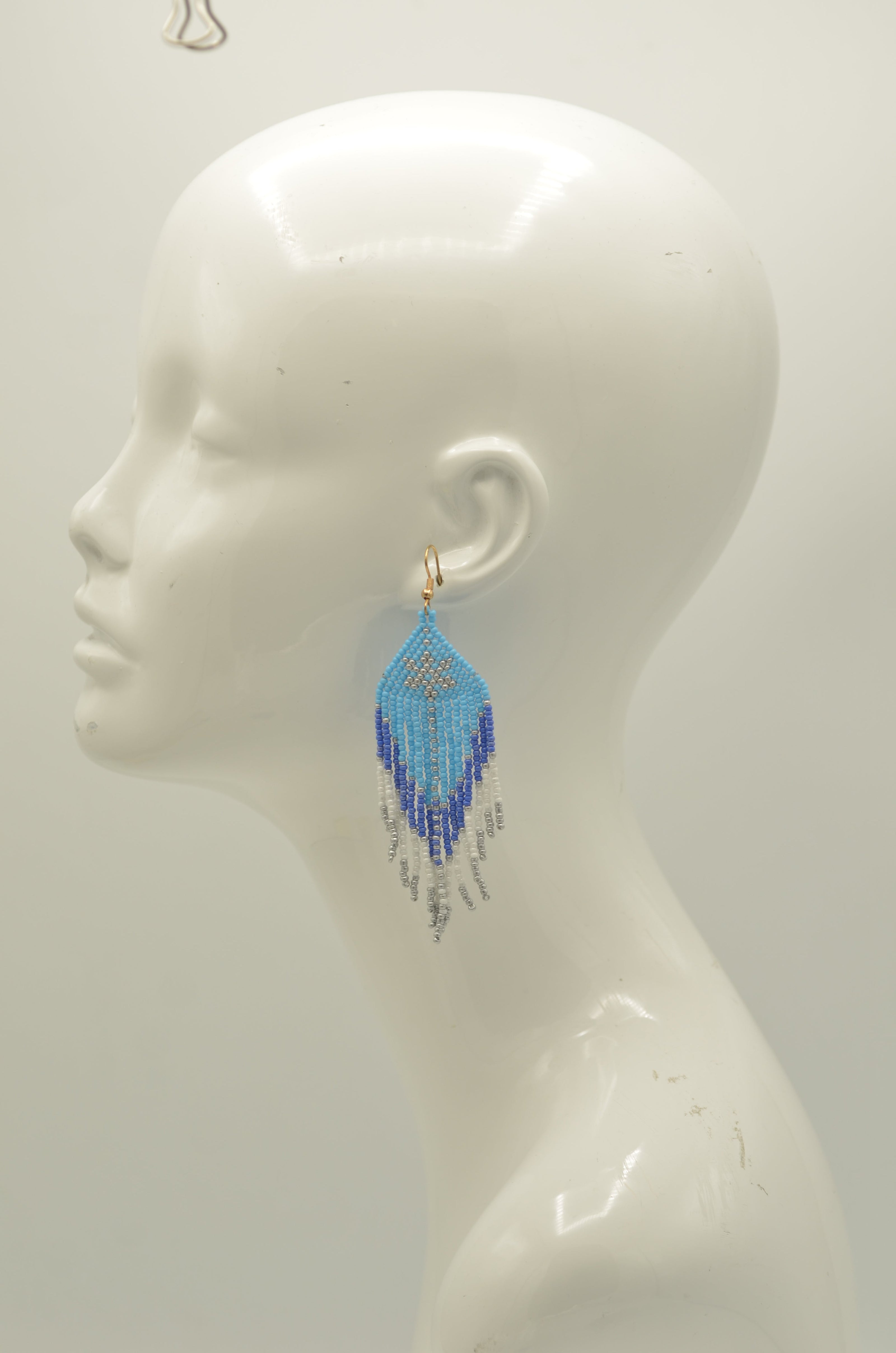Blue White and Grey Bohemian Seed Bead Tassel Earrings#ER-1138(OF27)