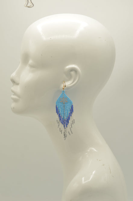 Blue White and Grey Bohemian Seed Bead Tassel Earrings#ER-1138(OF27)