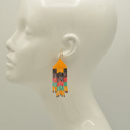 Orange and multi-color Bohemian Seed Bead Long Tassel Earrings#ER-1141(TB16)