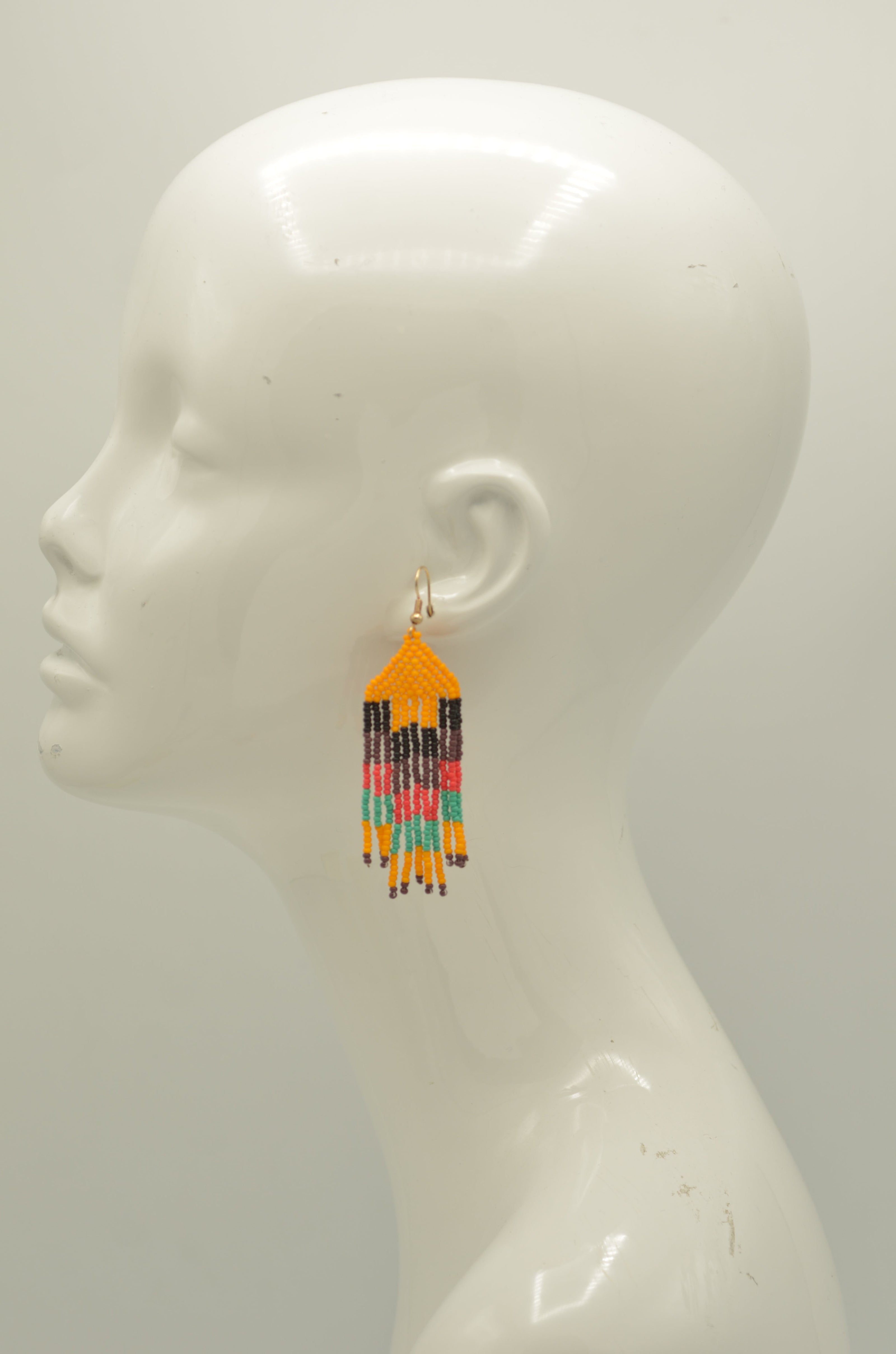 Orange and multi-color Bohemian Seed Bead Long Tassel Earrings#ER-1141(TB16)