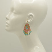 Light Pink and Turquoise Bohemian Seed Bead Tassel Earrings #ER-1181(TE16)