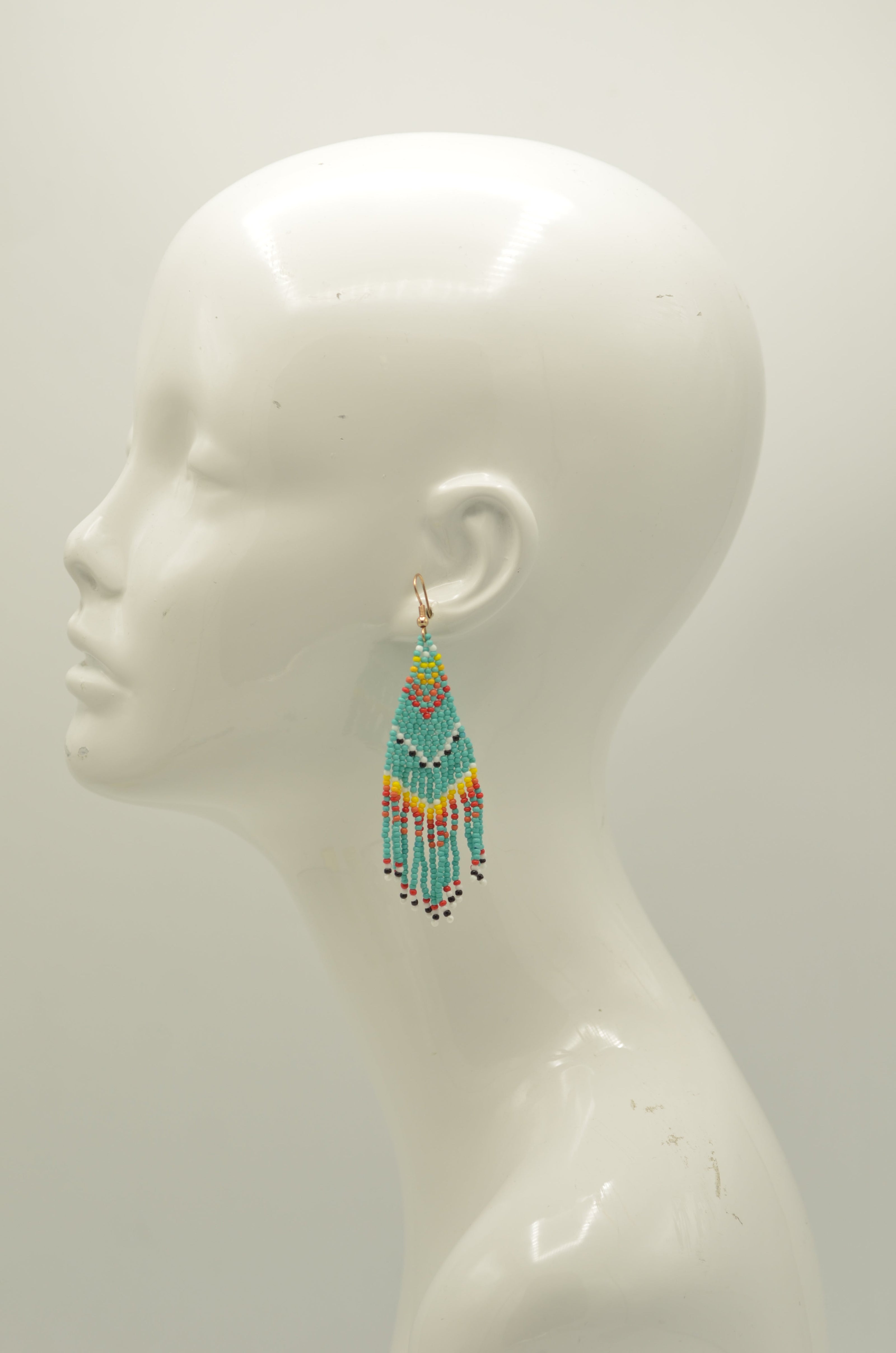 Turquoise and Multi-Color Bohemian Seed Bead Long Tassel Earrings#ER-1171(TE15)
