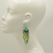 Turquoise, Black, Yellow, and Gold Bohemian Seed Bead Long Tassel Earrings #SH-ER-1211(TE14)