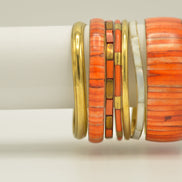 Orange Natural Bone with Mother of Pearl 7-Piece Bangle Set#BL87745-1_ORG (B126)