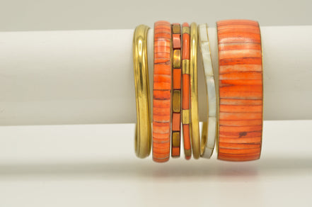 Orange Natural Bone with Mother of Pearl 7-Piece Bangle Set#BL87745-1_ORG (B126)