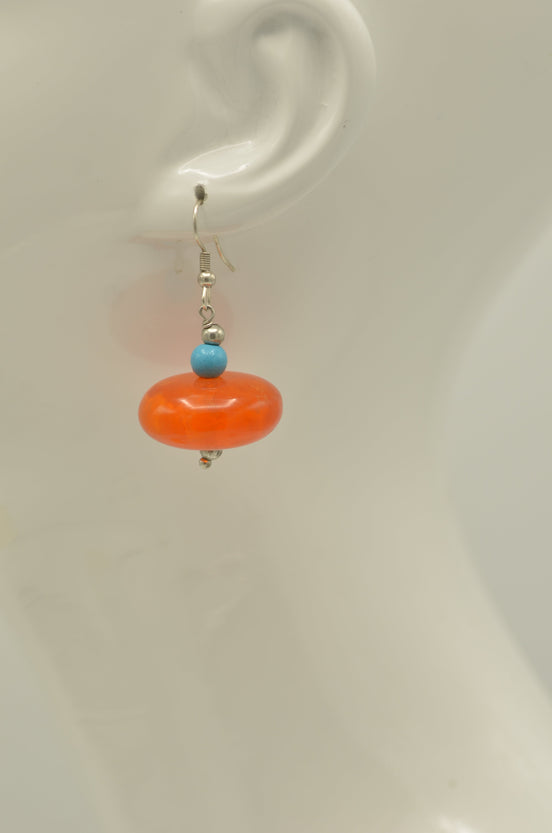 Silver Amber and Turquoise Bead Drop Earrings#FWNK-1808-28-ER