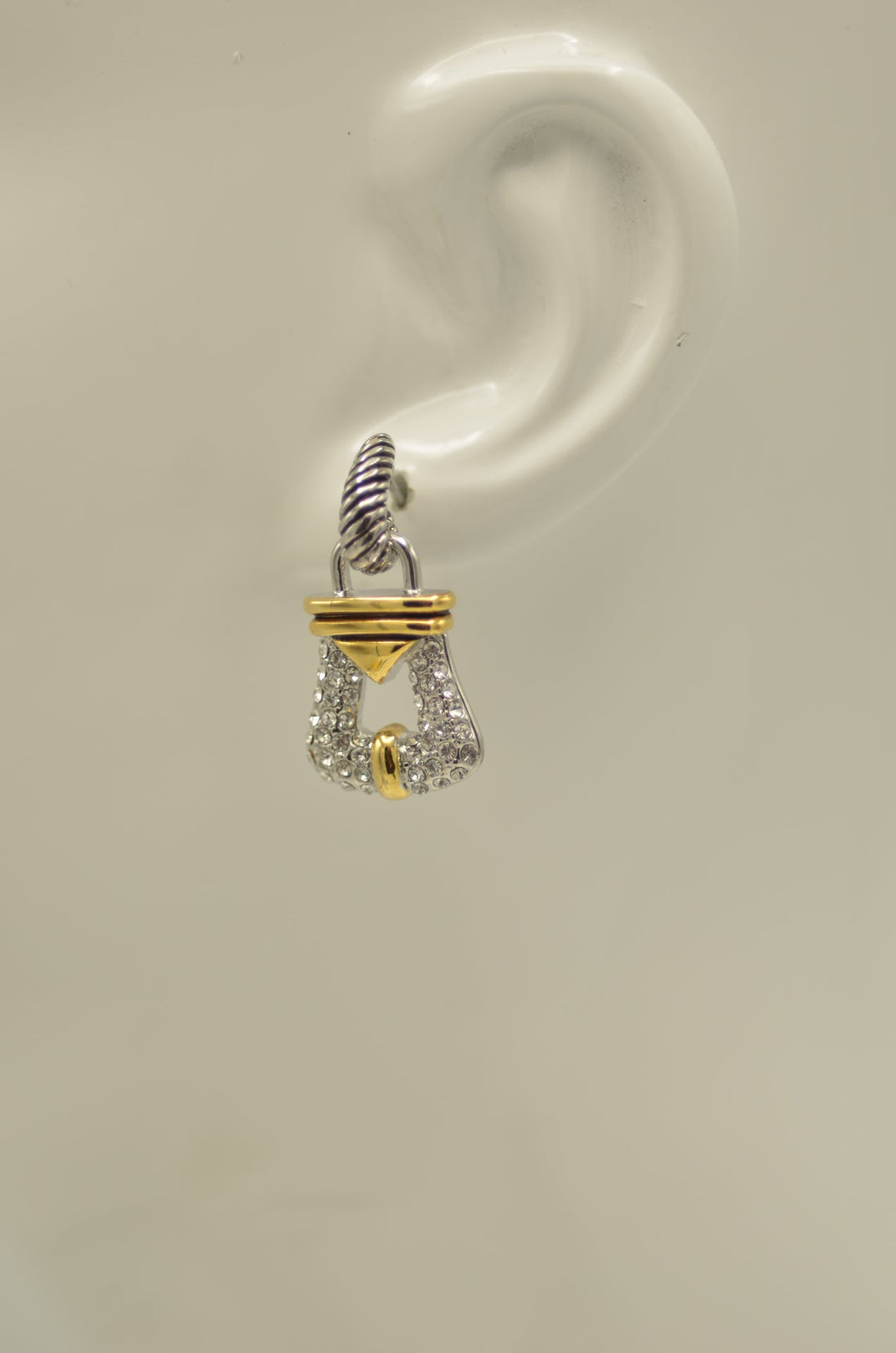 Two-Tone Pave Rhinestone Stud Earrings 1.25"- Gold & Silver Sparkle Post Backs - Luxury Crystal-like Jewelry# 93087ER-TTP