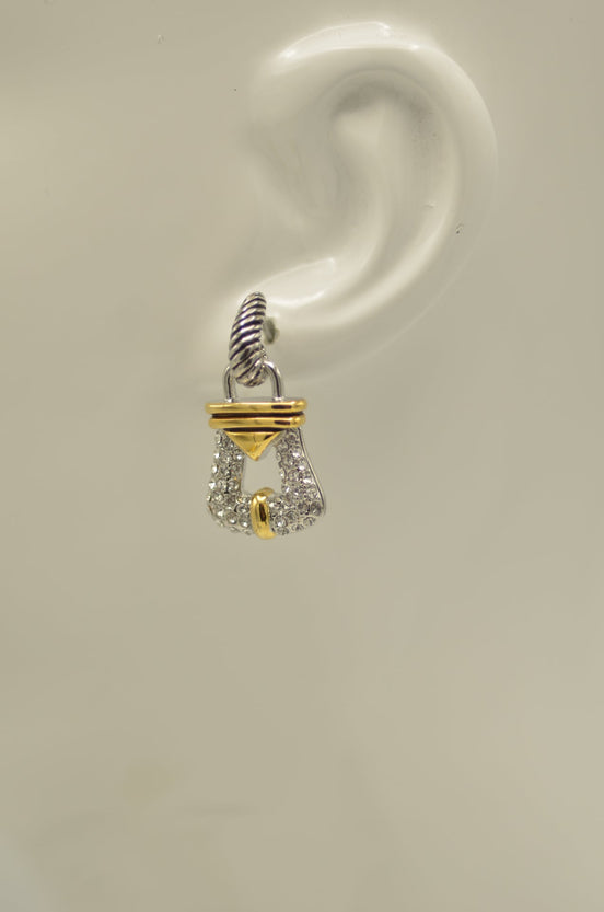 Two-Tone Pave Rhinestone Stud Earrings 1.25"- Gold & Silver Sparkle Post Backs - Luxury Crystal-like Jewelry# 93087ER-TTP(FA27)