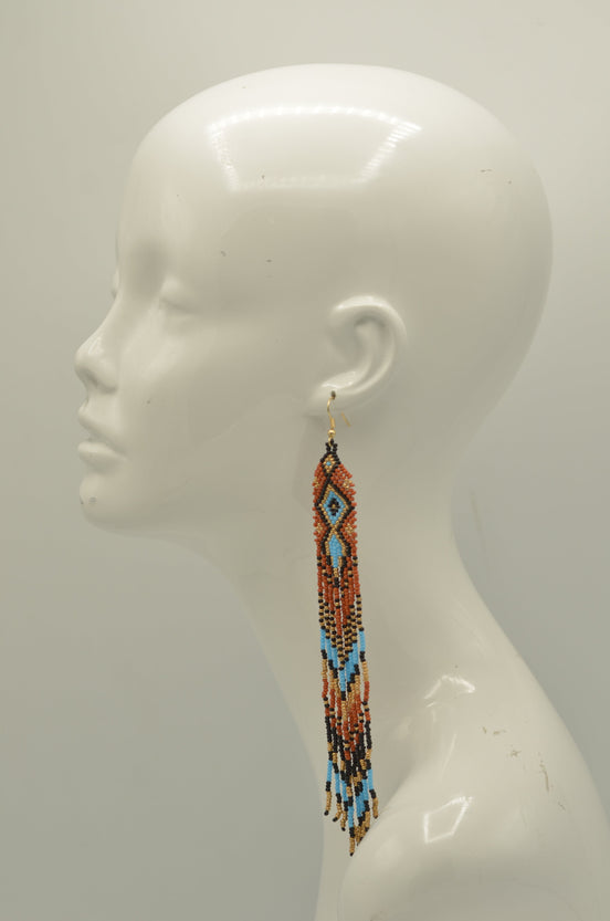 Multi-Color Bohemian Seed Bead Long Tassel Earrings – 7" #ER-11917(LC4)