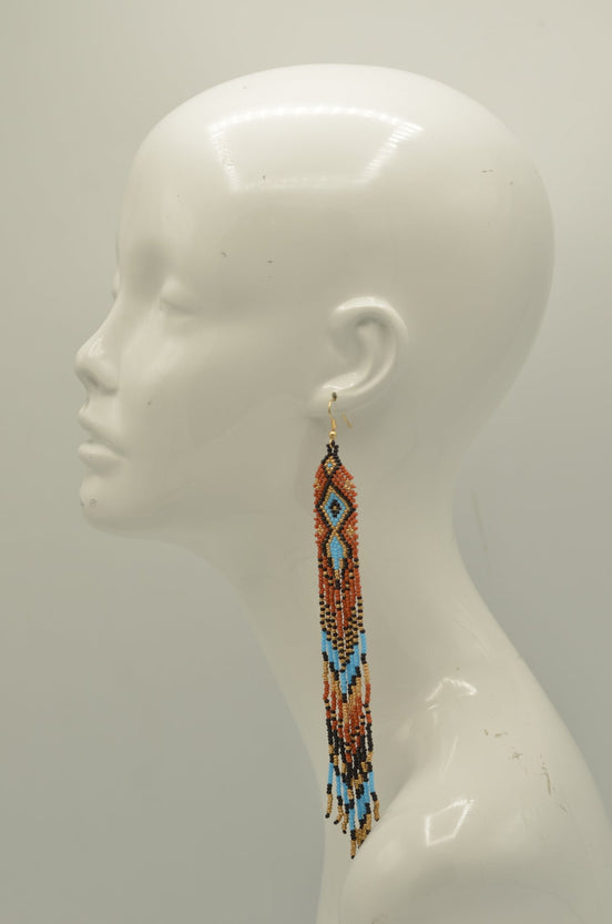 Multi-Color Bohemian Seed Bead Long Tassel Earrings – 7" #ER-11917(LC4)
