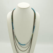 Silver Teal Mixed glass Beads and metal Five-Strand Long Necklace  #HNN92359_TEAL-SIL-OLIVE (TA4/R-TH16)