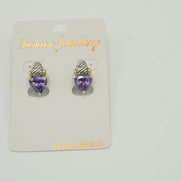 TWO TONE AMETHYST CRYSTAL CLASSIC STUD EARRINGS #4110ER_AM(FD14)