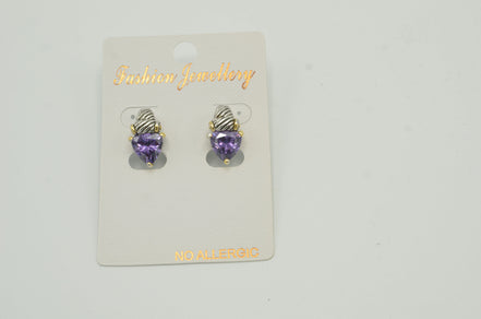 TWO TONE AMETHYST CRYSTAL CLASSIC STUD EARRINGS #4110ER_AM(FD14)