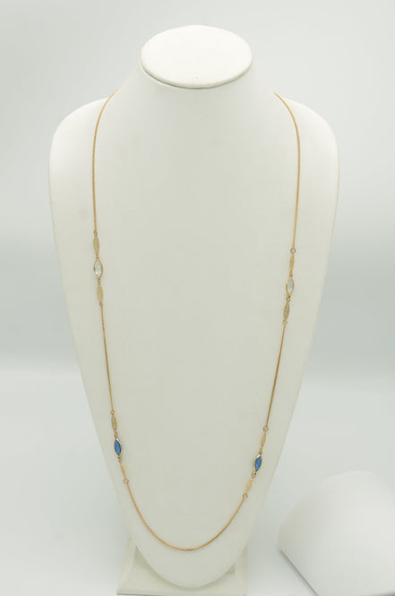GOLD BLUE AND CLEAR MARQUES CRYSTAL 38" INCHES LONG CHAIN NECKLACE# SQGN091901(IB14)
