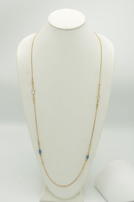 GOLD BLUE AND CLEAR MARQUES CRYSTAL 38" INCHES LONG CHAIN NECKLACE# SQGN091901(IB14)
