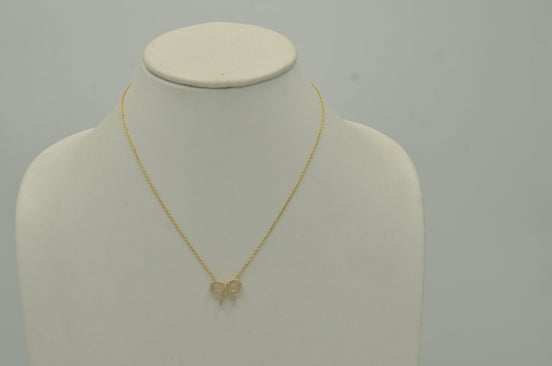 Gold Crystal Bow Pendant Necklace# HNN90868G(SA10)