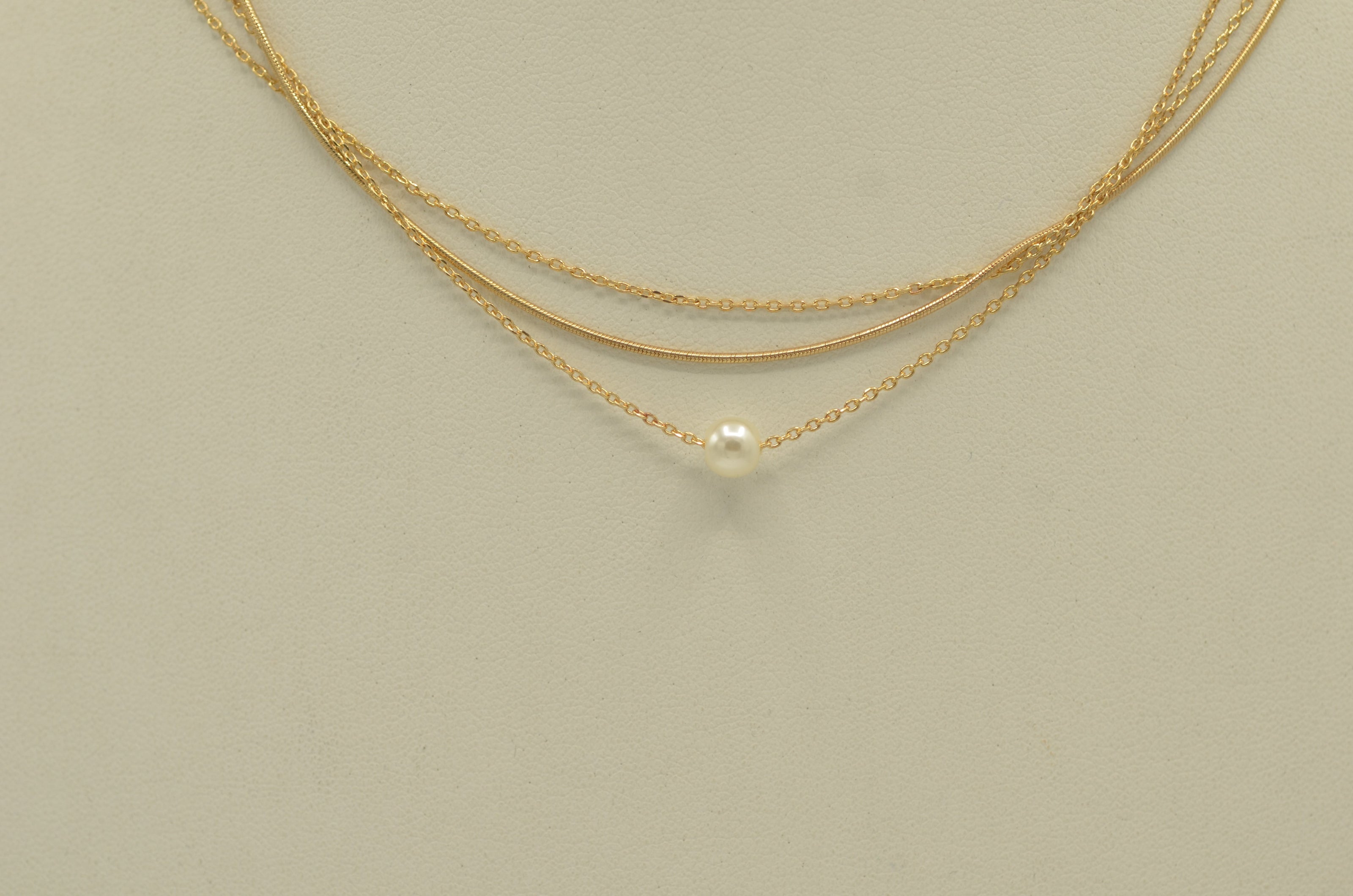 Gold Three-Row Thin Chain Short Necklace –15