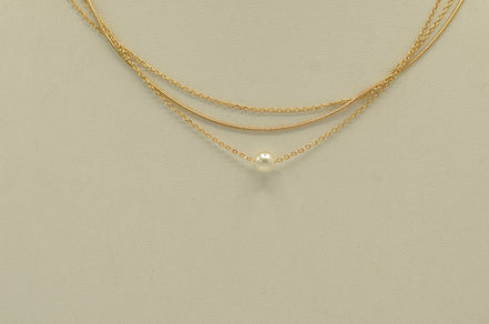 Gold Three-Row Thin Chain Short Necklace –15" Layered Dainty Silver-Tone Jewelry #HNN90877G(NF12)