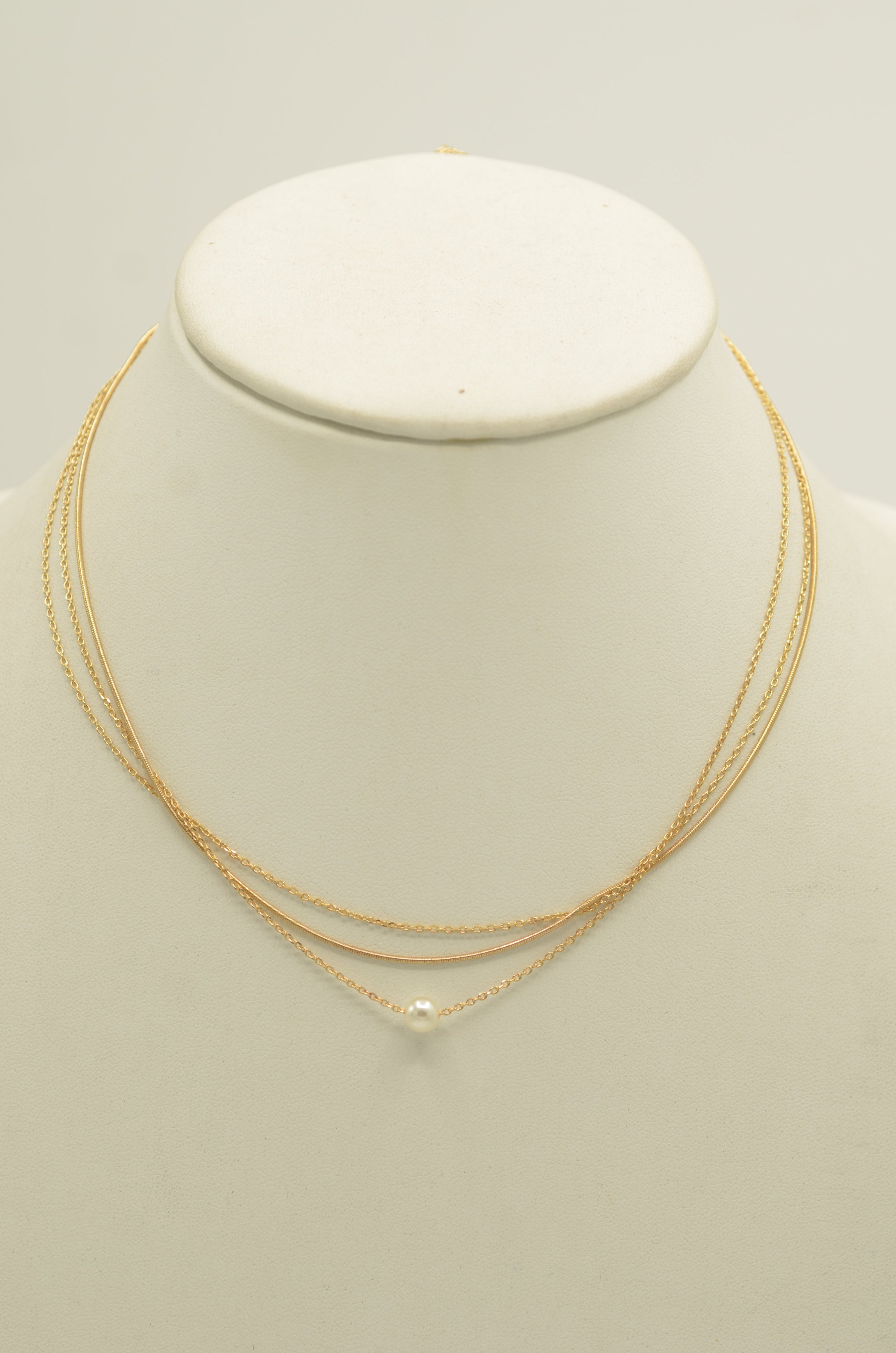Gold Three-Row Thin Chain Short Necklace –15