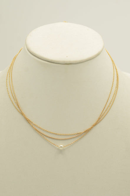 Gold Three-Row Thin Chain Short Necklace –15" Layered Dainty Silver-Tone Jewelry #HNN90877G(NF12)