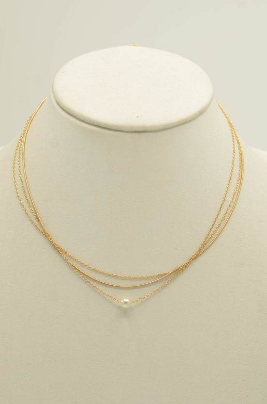 Gold Three-Row Thin Chain Short Necklace –15" Layered Dainty Silver-Tone Jewelry #HNN90877G(NF12)