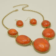 Orange Oval Resin Stone Gold Disc Necklace and Earrings Set#FWNK-1704-106(LC13/DB1)