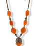 Orange Black and wood beads with Silver Pendant Necklace #FWNK-2109-01-A