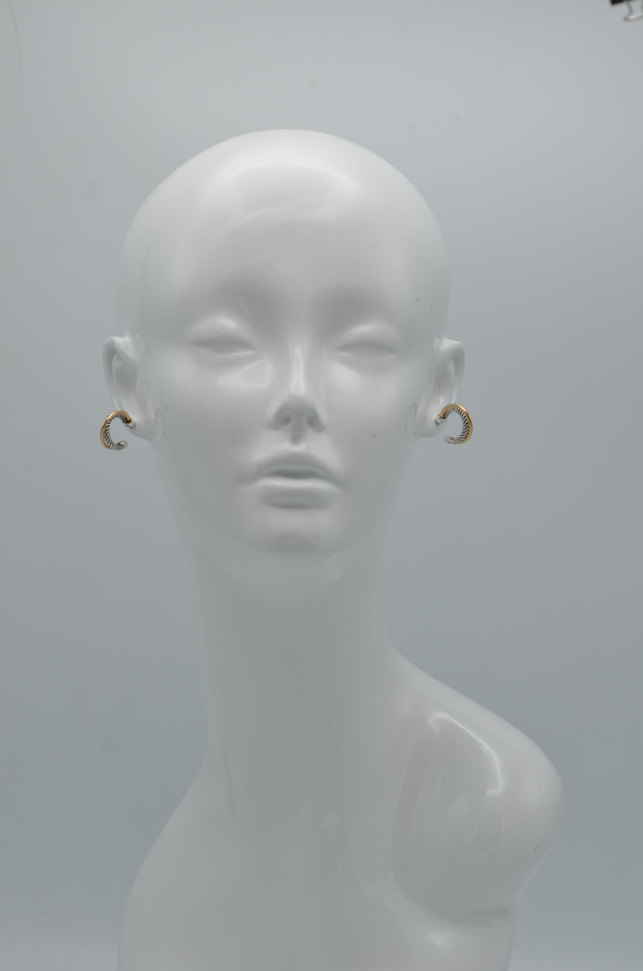Two Tone Crossover Small Hoop Earrings #(FC21-FD21)