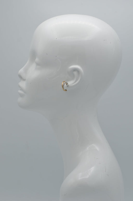 Two Tone Crossover Small Hoop Earrings #(FC21-FD21)