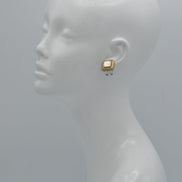 Mother of Pearl Clip-On Earrings – Two-Tone Rope Border Statement Jewelry  1