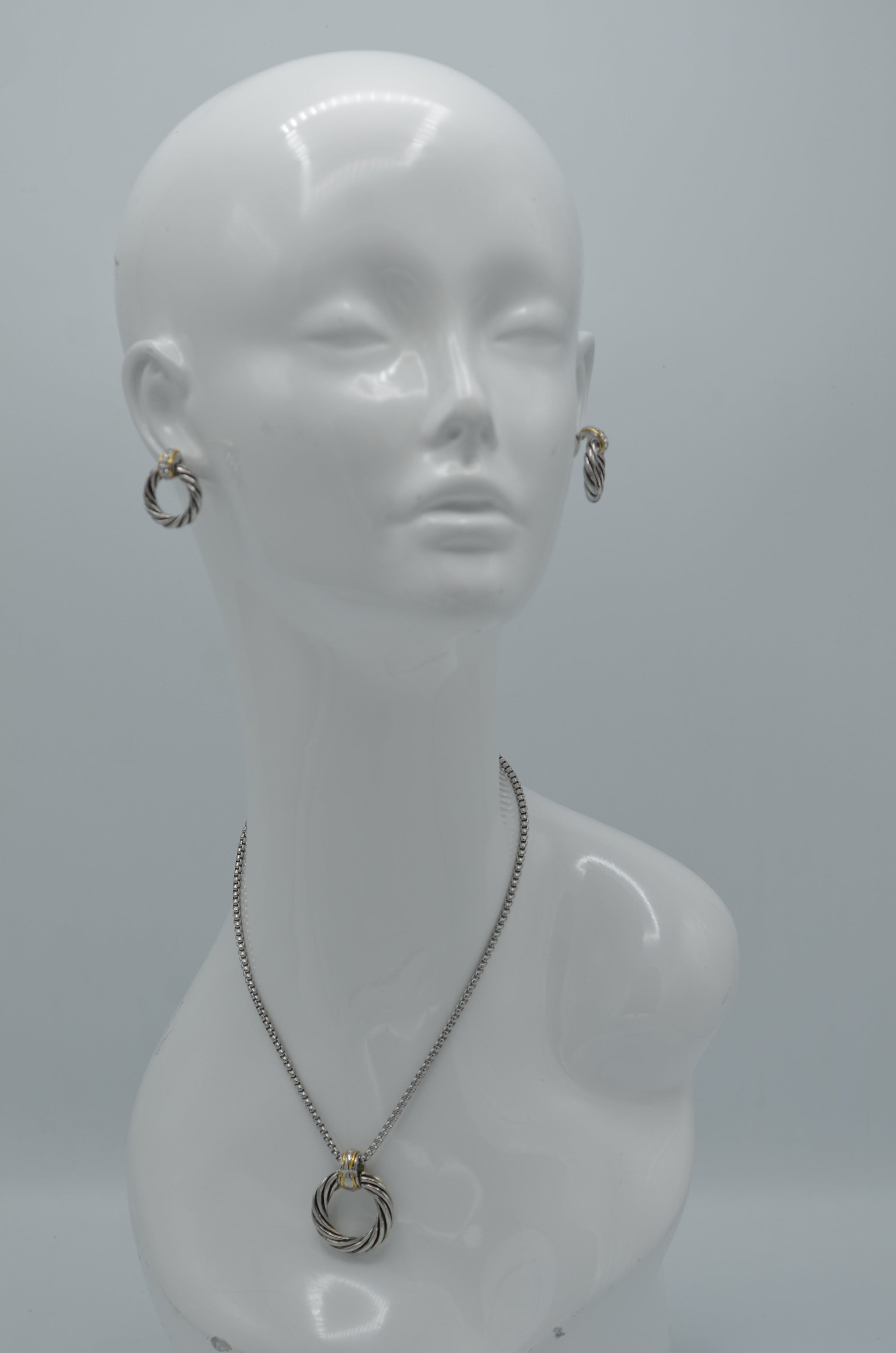 Two-Tone Round Crystal Pendant Necklace #13211NK