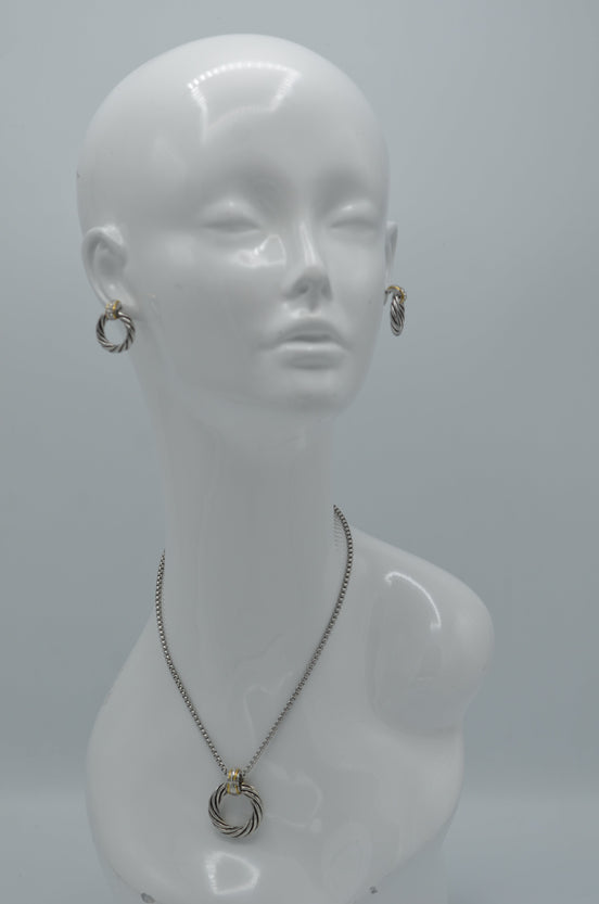 Two-Tone Round Crystal Pendant Necklace #13211NK