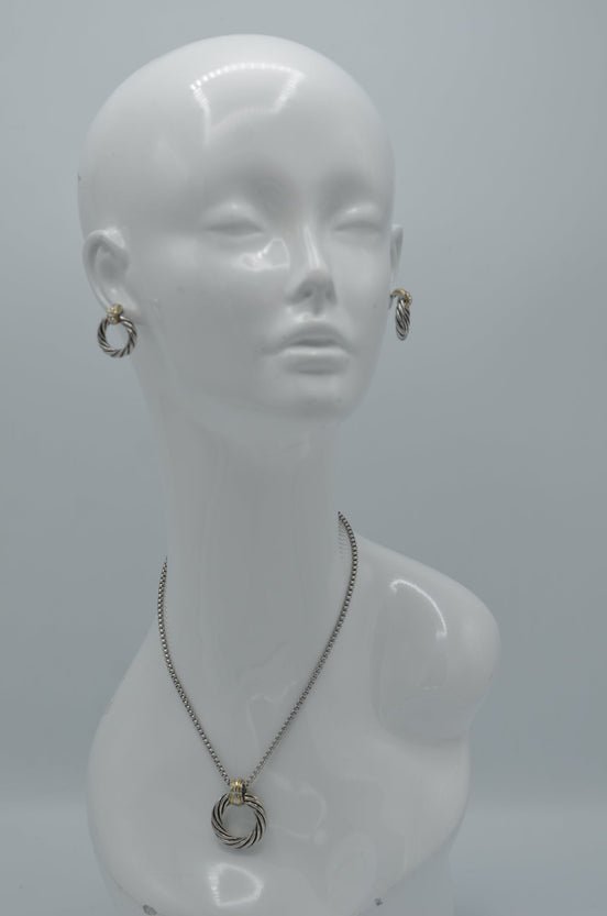 Two-Tone Round Crystal Pendant Necklace #13211NK