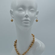 Gold Oxidize Beads and Gold Hammered Round Pendant  Necklace And Earrings Set #HNN+E89315GDOX (XB20)