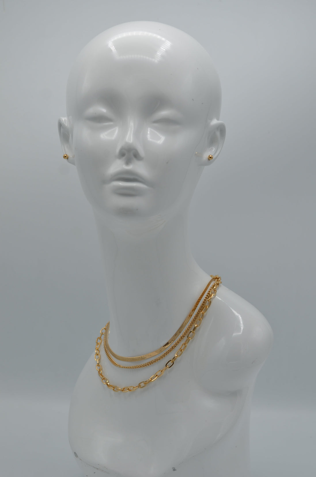Gold Plated Triple Layer Necklace and Earrings set #HNN+E90878G(JE5)