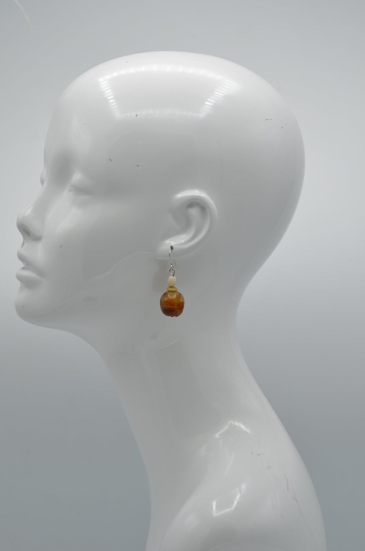Silver Brown And Cream Beads Drop Earrings #FW-WS23698E62 (SHBE4)