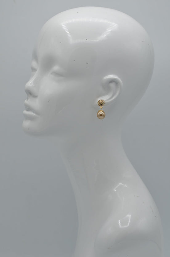 Gold Fire Ball Crystal And Champagine Pearl Drop Earrings #SQ321-10243565GCH(ID24)