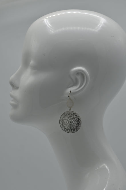 Rhodium Filigree Disc chandelier Earrings#HNE90912RD(SF2)