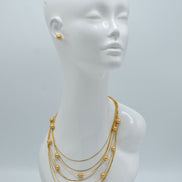 Gold Hammered Ball beads Multi-stand Long Necklace and Earrings Set  #SQ4118-1 (Q14/Q15)