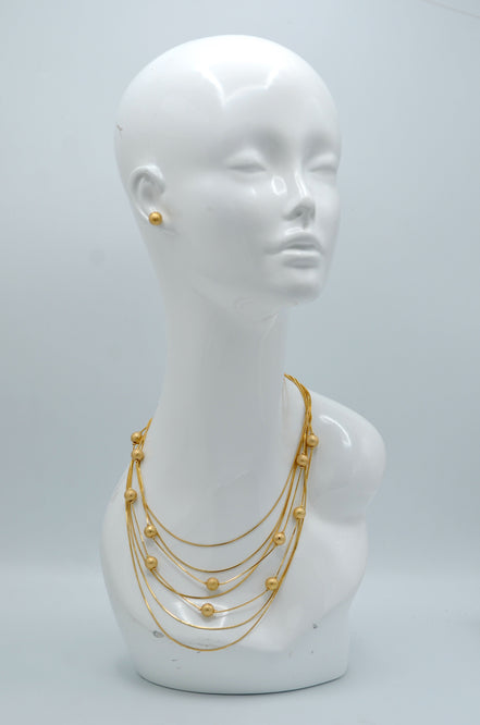Gold Hammered Ball beads Multi-stand Long Necklace and Earrings Set  #SQ4118-1 (Q14/Q15)