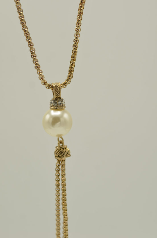 Gold Cream Pearl Tassel Necklace# SWR-CP3661NKGD(NE17,18)