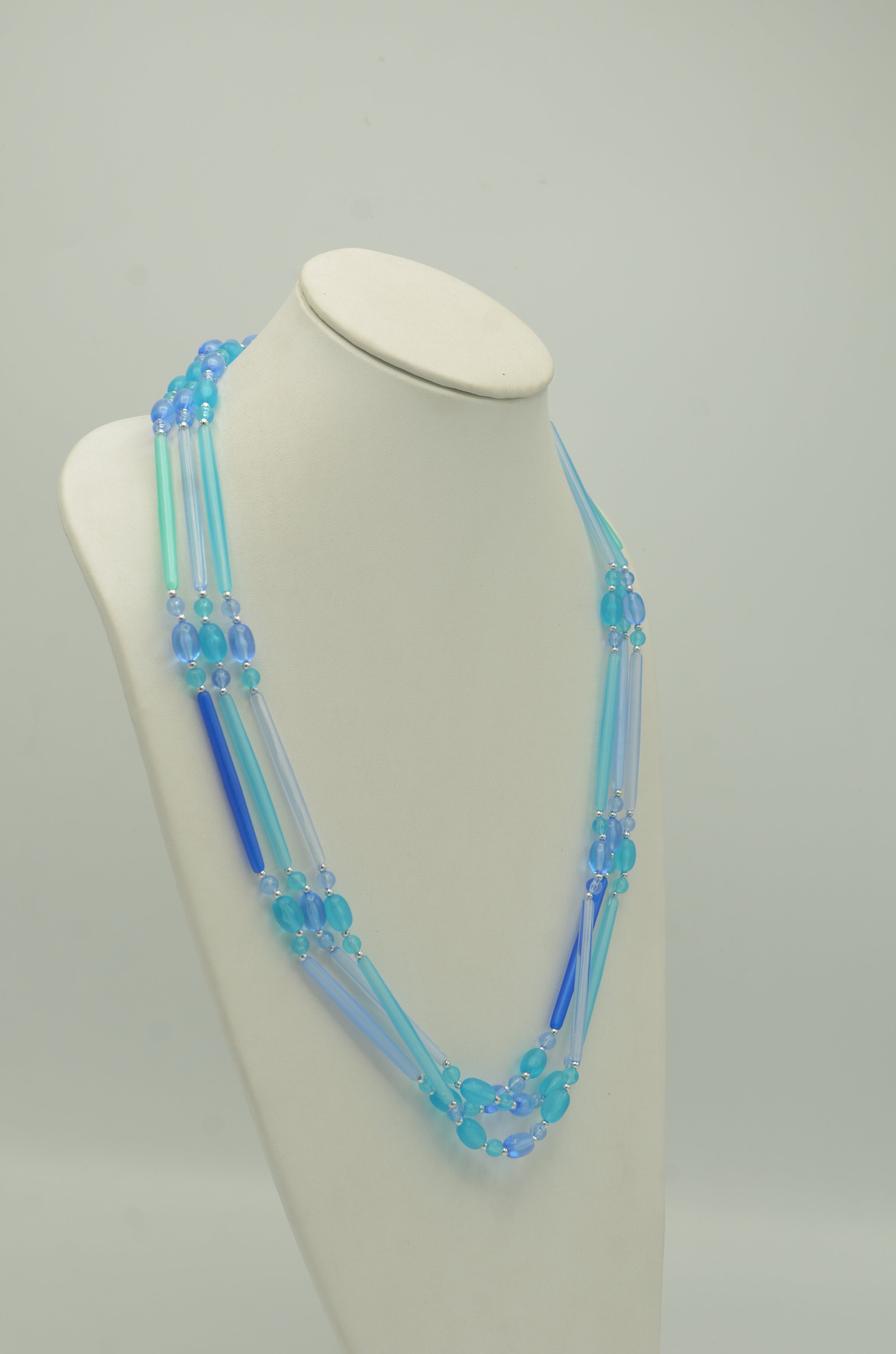 SILVER TURQUOISE AND BLUE BEADS LAYER NECKLACE # FW-N129SB(15FL&28W-B)