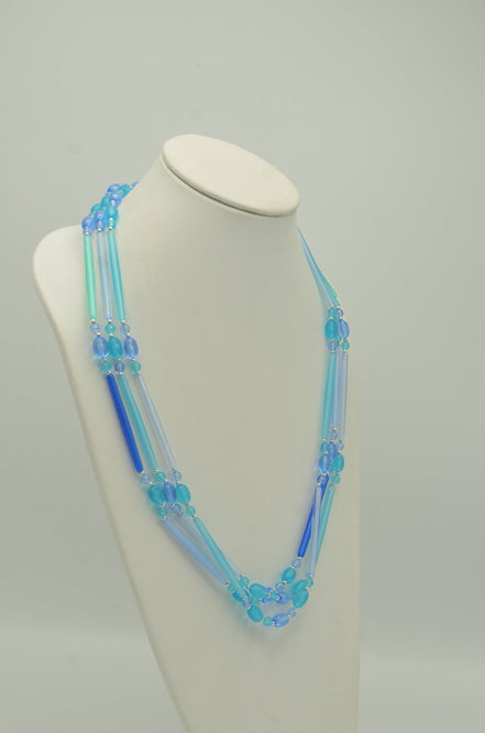 SILVER TURQUOISE AND BLUE BEADS LAYER NECKLACE # FW-N129SB(15FL&28W-B)