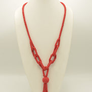 Red seed bead long tassel necklace #N2271RED