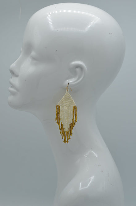 Ivory seed bead tassel earrings#ADX0222681